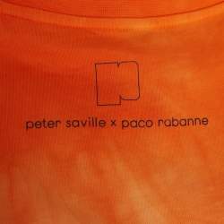 Pre Owned Paco Rabannex Peter Saville Orange Printed Tie & Dye Knotted Cotton T-Shirt XL
