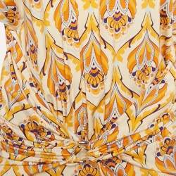 Pre Owned Paco Rabanne Orange Printed Jersey Draped Long Dress L