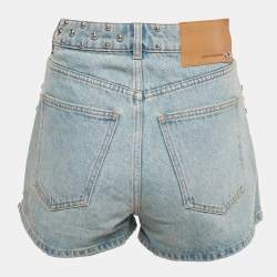 Pre Owned Paco Rabanne Blue Studded Denim Shorts M Waist 28"
