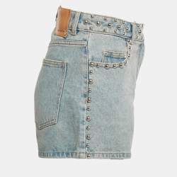 Pre Owned Paco Rabanne Blue Studded Denim Shorts M Waist 28"