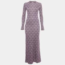 Pre Owned Paco Rabanne Purple Lurex Jacquard Knit Long Dress S