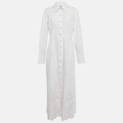 Pre Owned Paco Rabanne White Broderie Anglaise Cotton Midi Dress M