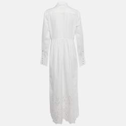مملوكة مسبقًا Paco Rabanne White Broderie Anglaise Cotton Midi Dress M