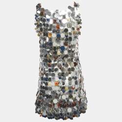 مملوكة مسبقًا Paco Rabanne Silver Sequin Disc Mini Dress S