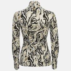 Pre Owned بلوزة باكو رابان فيلفيت أبيض/أسود برقبة عالية مقاس صغير