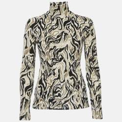 Pre Owned بلوزة باكو رابان فيلفيت أبيض/أسود برقبة عالية مقاس صغير