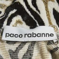 Pre Owned بلوزة باكو رابان فيلفيت أبيض/أسود برقبة عالية مقاس صغير