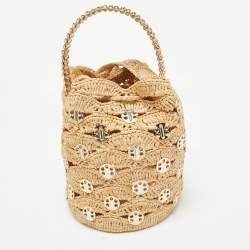 Paco Rabanne Natural New Raffia Signature 1969 Discs Wave Bucket Bag