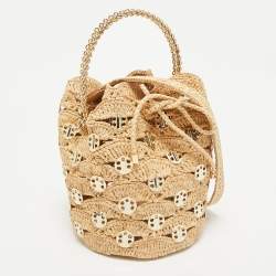 Paco Rabanne Natural New Raffia Signature 1969 Discs Wave Bucket Bag