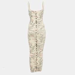 Paco Rabbane Cream Floral Print Rib Knit Midi Dress M