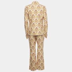 Pre Owned Paco Rabbane Beige Printed Cotton Pant Suit S