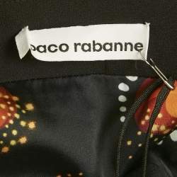 Pre Owned Paco Rabbane Black Printed Satin Flared Maxi Dress L