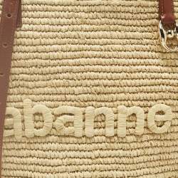 Pre Owned حقيبة باكو رابان شعار مطرز جلد بني / كريمة ورافيا