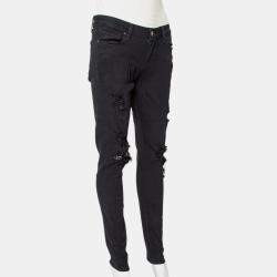 Pre Owned Paige Black Denim Ultra Skinny Distressed Verdugo Jeans M