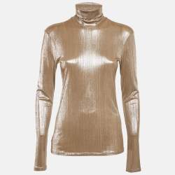 Pre Owned Pallas Metallic Lurex Knit Turtleneck Pullover S