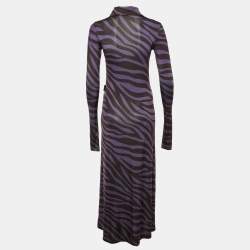 Pre Owned Palm Angels Purple Zebra Print Jersey Maxi Polo Dress M 