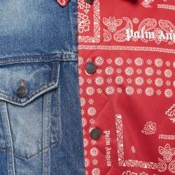 Palm Angels Blue/Red Split Bandana Print Denim Jacket M