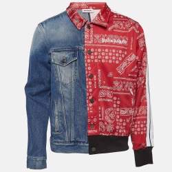 Palm Angels Blue/Red Split Bandana Print Denim Jacket M