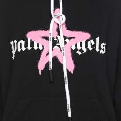Pre Owned Palm Angels Black Cotton Knit Star Sprayed Logo Hoodie S