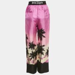 Palm Angels Pink Printed Satin Logo Waist Detail Trousers S