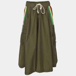 Palm Angels Green Nylon Striped Cargo Midi Skirt L