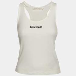 Palm Angels White Logo Print Rib Knit Tank Top XS