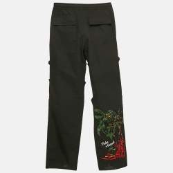 Palm Angels Black Embroidered Cotton Upside Down Palm Trousers S