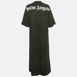 Palm Angels Black Logo Print Neck Jersey Midi T-Shirt Dress XS