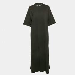 Palm Angels Black Logo Print Neck Jersey Midi T-Shirt Dress XS