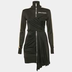 Palm Angels Black Jersey Draped Track-Style Dress S