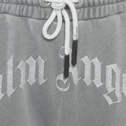 Pre Owned Palm Angels Grey Logo Print Cotton Knit Joggers S