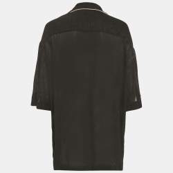 Pre Owned Palm Angels Black Embroidered Crepe Sheer Soiree Pajama Bowling Shirt M