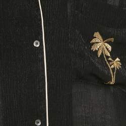 Pre Owned Palm Angels Black Embroidered Crepe Sheer Soiree Pajama Bowling Shirt M