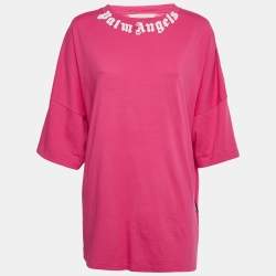 Pre Owned Palm Angels Pink Logo Print Cotton Oversized Shirt L