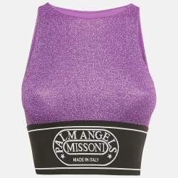 مملوكة مسبقًا Palm Angels X Missoni Purple Lurex Knit Logo Band Cropped Top S