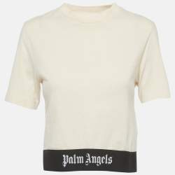 Pre Owned Palm Angels Beige Logo Hem Jersey Crop Top S