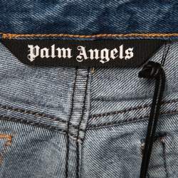 Pre Owned Palm Angels Blue Denim Bandana Patch Straight-Leg Jeans L Waist 32"