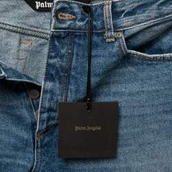 Pre Owned Palm Angels Blue Denim Bandana Patch Straight-Leg Jeans L Waist 32"