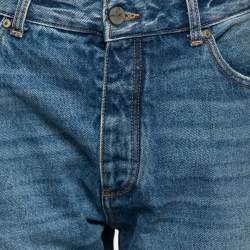 Pre Owned Palm Angels Blue Denim Bandana Patch Straight-Leg Jeans L Waist 32"