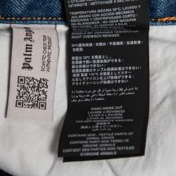 Pre Owned Palm Angels Blue Denim Bandana Patch Straight-Leg Jeans L Waist 32"