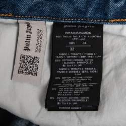 Pre Owned Palm Angels Blue Denim Bandana Patch Straight-Leg Jeans L Waist 32"