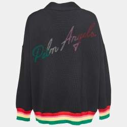 Palm Angels Black Wool Logo Cardigan M