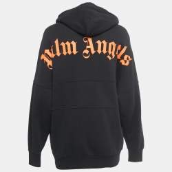 Palm Angels Black Logo Print Cotton Knit Hooded Jacket XS