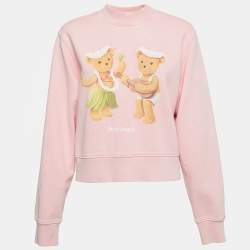 Palm Angels Pink Teddy Bear Print Cotton Crew Neck Sweatshirt M