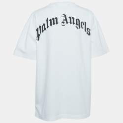 Pre Owned Palm Angels White Crocodile Logo Print Crew Neck T-Shirt L