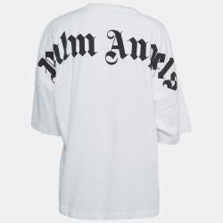 Palm Angels White Logo Print Cotton Crew Neck  Oversized T-Shirt S