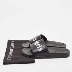 Palm Angels Black Leather Flat Slides Size 37