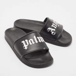 Palm Angels Black Leather Flat Slides Size 37