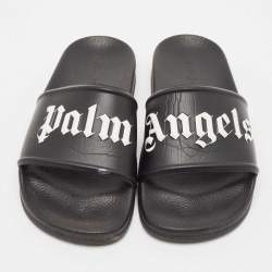 Palm Angels Black Leather Flat Slides Size 37
