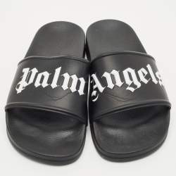 Palm Angels Black Leather Flat Slides Size 41
